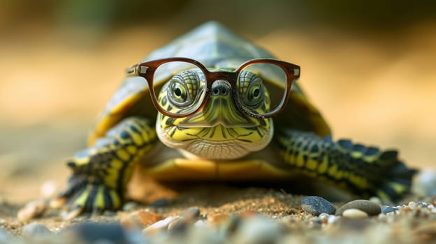 funny turtle with big glasses, animals. Generative AI,