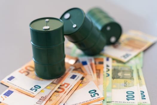 euro banknotes and oil barrel concept photo. High quality photo