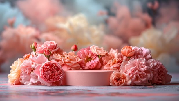 Pink roses on a pink podium