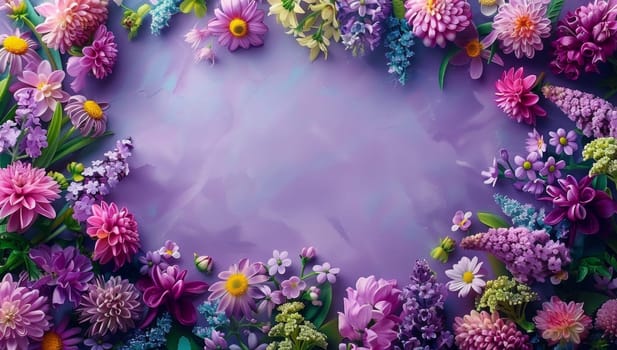 Colorful flowers background. Top view. Place for your text.