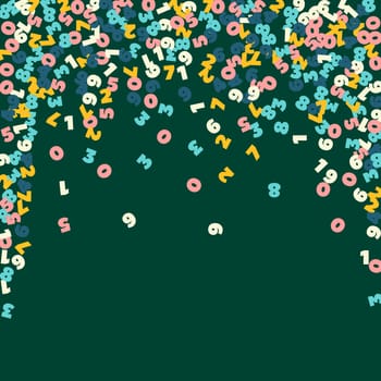Falling pastel numbers. Math study concept with flying digits. Ecstatic back to school mathematics banner on blackboard background. Falling numbers illustration.