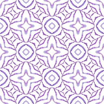 Watercolor ikat repeating tile border. Purple quaint boho chic summer design. Ikat repeating swimwear design. Textile ready fresh print, swimwear fabric, wallpaper, wrapping.