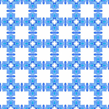 Tiled watercolor background. Blue surprising boho chic summer design. Hand painted tiled watercolor border. Textile ready fancy print, swimwear fabric, wallpaper, wrapping.