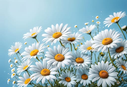 white blooming daisies isolated on blue background