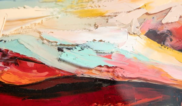 A fragment of the oil painting art. Art was painted with a palette knife and oil paints on round plywood. Conceptual abstract picture.