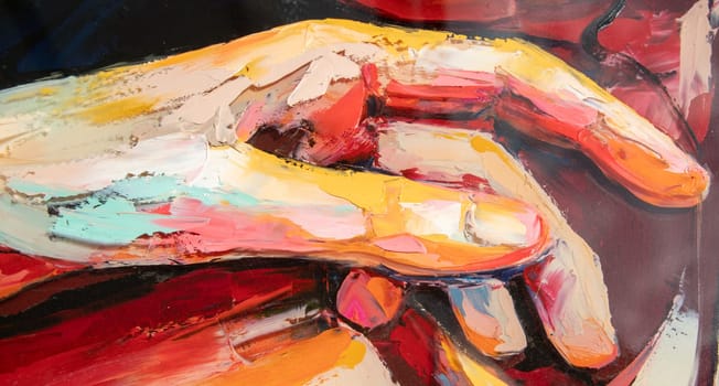 A fragment of the oil painting art. Art was painted with a palette knife and oil paints on round plywood. Conceptual abstract picture.