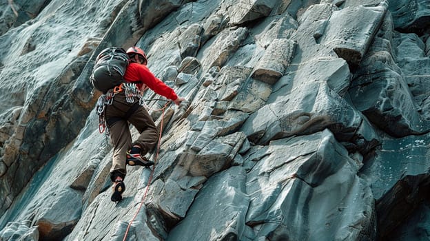 climber climbs the mountain. Selective focus. nature.