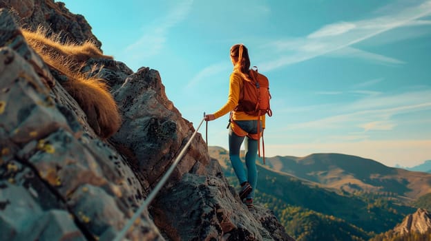 climber climbs the mountain. Selective focus. nature.