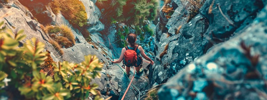 climber climbs the mountain. Selective focus. nature.