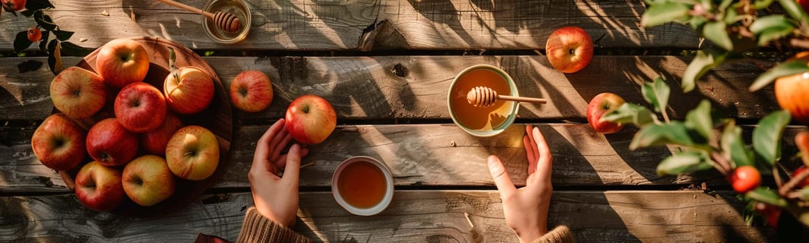 apples and honey in the garden, saved. Selective focus. food.