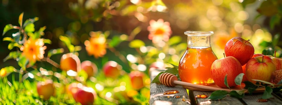 apples and honey in the garden, saved. Selective focus. food.