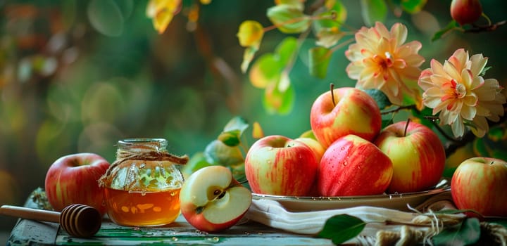 apples and honey in the garden, saved. Selective focus. food.