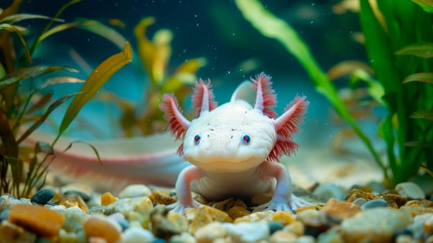 axolotl in aquarium water. Selective focus. animal.