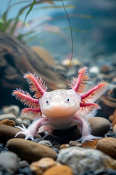 axolotl in aquarium water. Selective focus. animal.