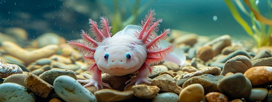 axolotl in aquarium water. Selective focus. animal.