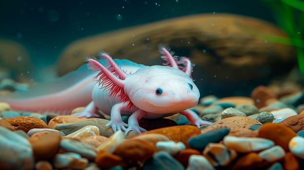 axolotl in aquarium water. Selective focus. animal.