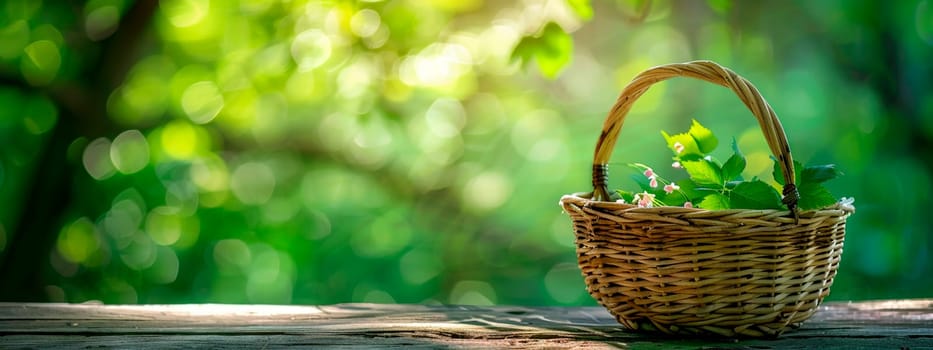 wicker basket on the background of the garden. Selective focus. nature.