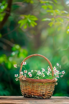 wicker basket on the background of the garden. Selective focus. nature.