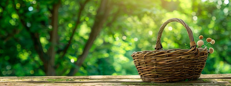 wicker basket on the background of the garden. Selective focus. nature.