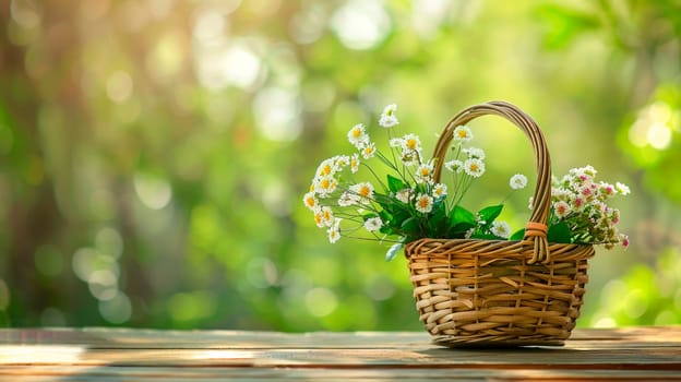 wicker basket on the background of the garden. Selective focus. nature.