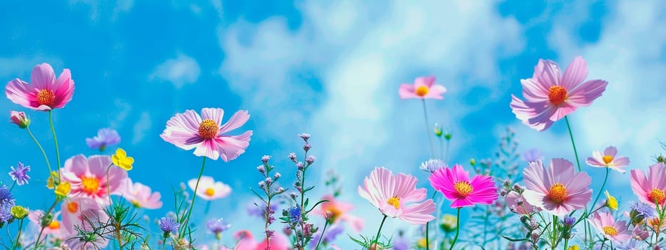 flowers on the sky background frame. Selective focus. Nature.