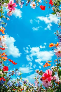 flowers on the sky background frame. Selective focus. Nature.