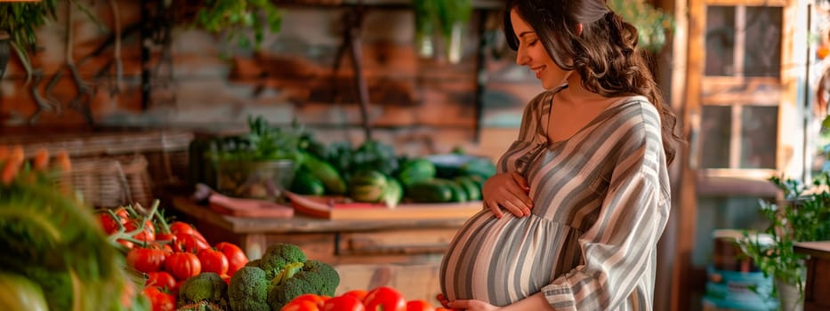 pregnant woman makes vegetable salad. Selective focus. nature.