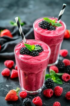 smoothie with berries in a glass. Selective focus. drink.