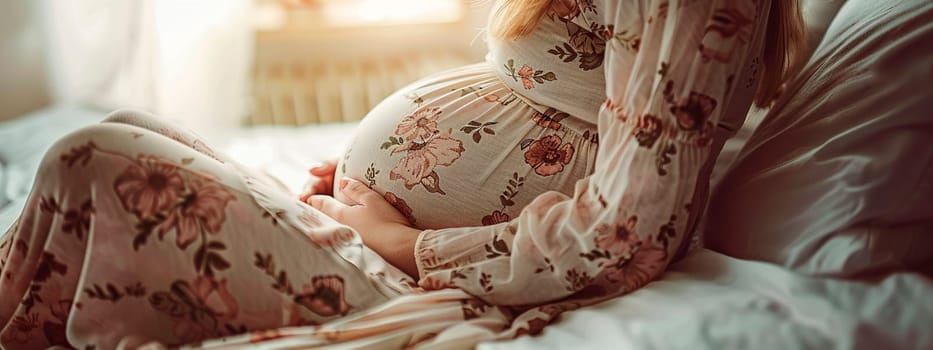 pregnant woman sitting on the sofa. Selective focus. people.