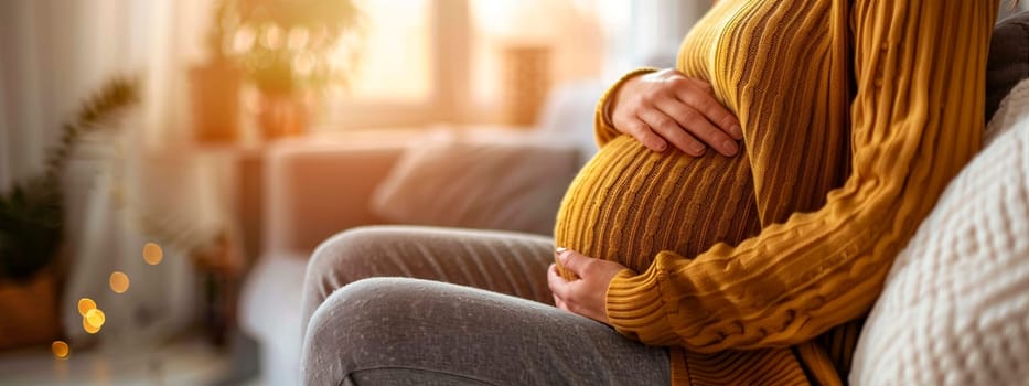 pregnant woman sitting on the sofa. Selective focus. people.