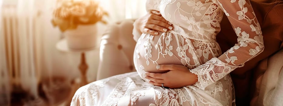 pregnant woman sitting on the sofa. Selective focus. people.