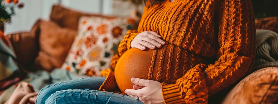 pregnant woman sitting on the sofa. Selective focus. people.