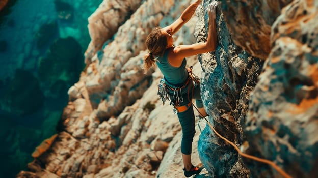 climber climbs the mountain. Selective focus. nature.