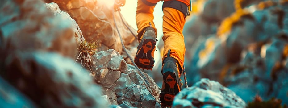 climber climbs the mountain. Selective focus. nature.