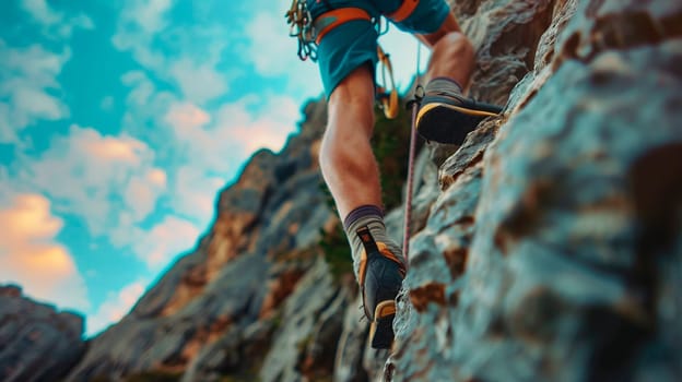 climber climbs the mountain. Selective focus. nature.