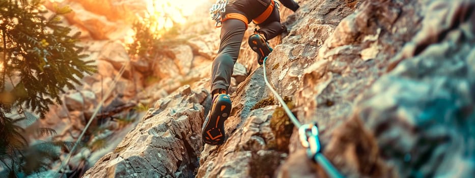 climber climbs the mountain. Selective focus. nature.