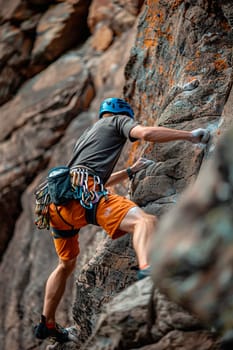 climber climbs the mountain. Selective focus. nature.