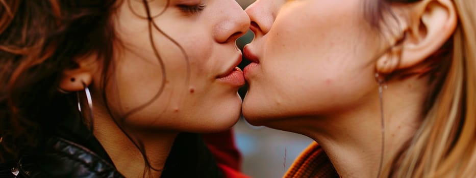 two women kiss and love. Selective focus. people.