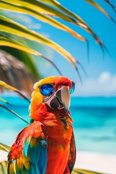 Multi-colored parrot on the beach. Selective focus. animal.