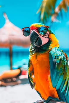 Multi-colored parrot on the beach. Selective focus. animal.