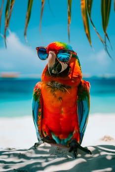 Multi-colored parrot on the beach. Selective focus. animal.