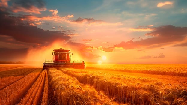 A combine harvester harvests wheat on a field. Selective focus. Nature.