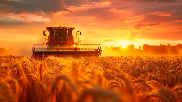 A combine harvester harvests wheat on a field. Selective focus. Nature.