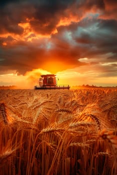 A combine harvester harvests wheat on a field. Selective focus. Nature.