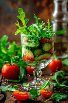 Vegetable salad with arugula, cucumbers and tomatoes. Selective focus. Food.