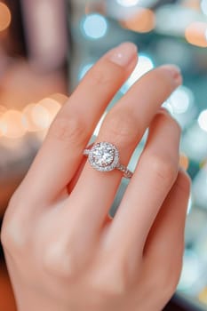 A girl tries on a ring in a jewelry store. Selective focus. woman.