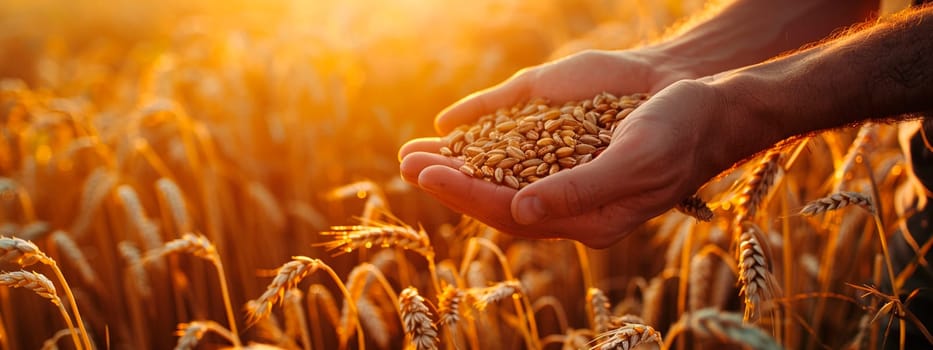 wheat in the hands of a farmer in the field. Selective focus. nature.