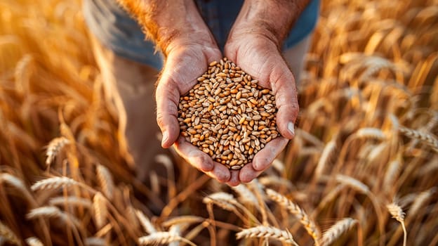 wheat in the hands of a farmer in the field. Selective focus. nature.