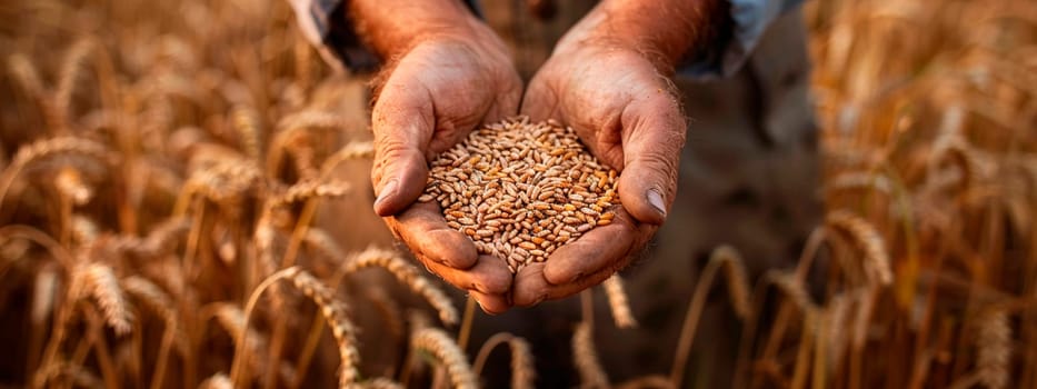 wheat in the hands of a farmer in the field. Selective focus. nature.