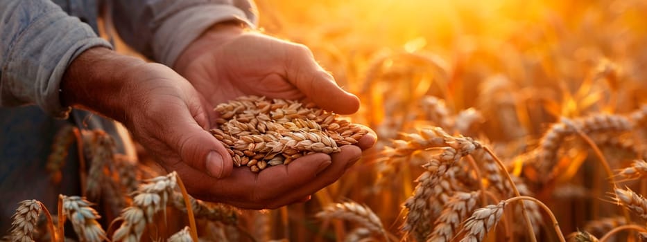 wheat in the hands of a farmer in the field. Selective focus. nature.